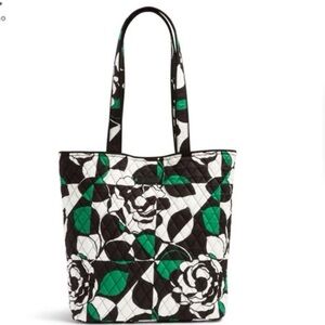 Vera Bradley Quilted Tote Bag – Black, White & Green Floral